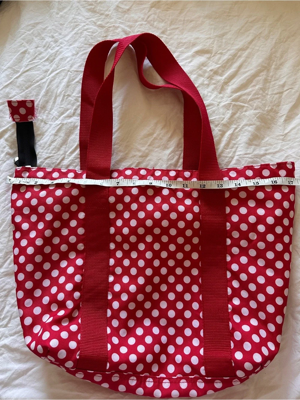 Disney Red and White Polka Dot Minnie Tote Bag with Black Bow Accent